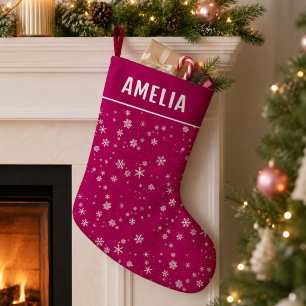 Meia De Natal Pequena Padrão de Floco de Neve no Nome Roxo