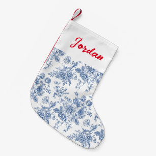 Meia De Natal Pequena Padrão de Flor Azul