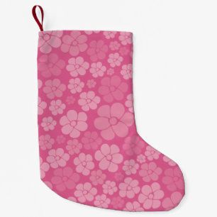 Meia De Natal Pequena Padrão de Flor - Rosa