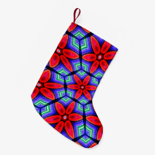 Meia De Natal Pequena Padrão de Flores de Tecidos Vermelhos
