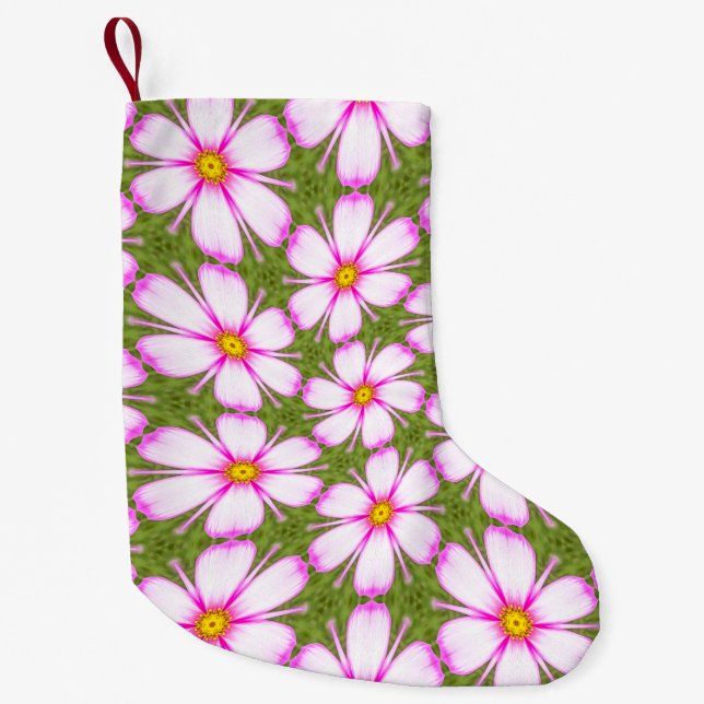 Meia De Natal Pequena Padrão de Flores do Cosmos (Frente)