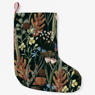 Meia De Natal Pequena Padrão de Flores Selvagens e Secas.