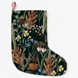 Meia De Natal Pequena Padrão de Flores Selvagens e Secas.