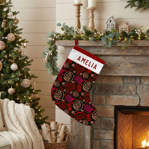 Meia De Natal Pequena Padrão de Formas de Uma Linha Vermelha Abstrato m
