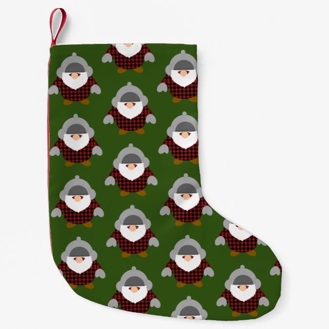 Meia De Natal Pequena Padrão de Gnome de Feriado Flannel (Frente)