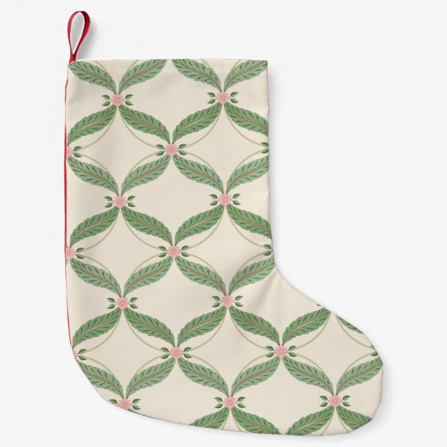 Meia De Natal Pequena Padrão de Grade de Folhas Simples (Frente)