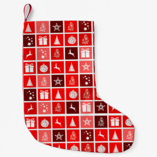 Meia De Natal Pequena Padrão de Grade de Natal Vermelho Minimalista Mode