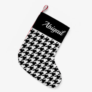 Meia De Natal Pequena Padrão de Houndstooth Personalizado Branco Preto