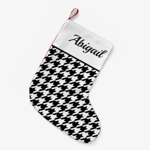 Meia De Natal Pequena Padrão de Houndstooth Personalizado Preto Branco