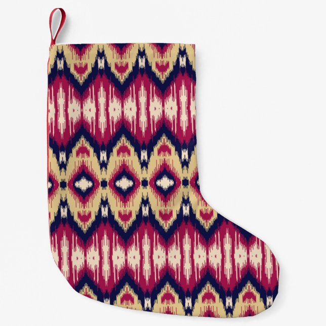 Meia De Natal Pequena Padrão de ikat chevron azul-rosa étnico T (Frente)