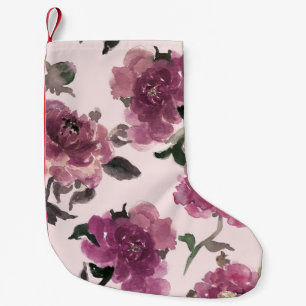 Meia De Natal Pequena Padrão de Ilustração das Flores de Aquarelas Sem C