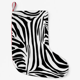 Meia De Natal Pequena Padrão de Impressão de Zebra Preto e Branco Ousado