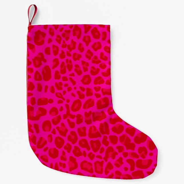 Meia De Natal Pequena Padrão de impressão leopardo-rosa-claro (Frente)