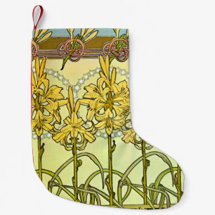 Meia De Natal Pequena Padrão de Lírio Art Nouveau de Alphonse Mucha Anti