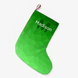 Meia De Natal Pequena Padrão de malha geométrica verde claro Monograma