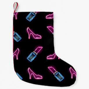 Meia De Natal Pequena Padrão de Moda com Ícones de Neon.