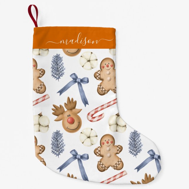 Meia De Natal Pequena Padrão de Natal (Frente)
