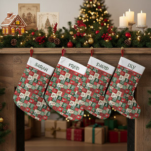 Meia De Natal Pequena Padrão de natal patchwork country personalizado