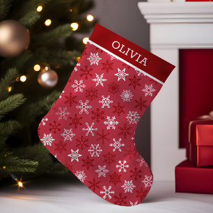 Meia De Natal Pequena Padrão de Natal Vermelho Branco Floco de Neve Fest