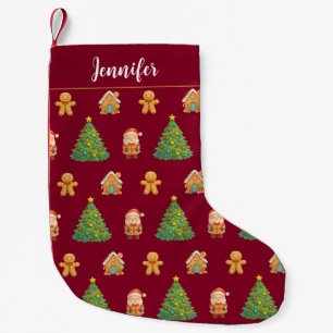 Meia De Natal Pequena Padrão de Papai Noel de Biscoito de Gengibre Fofo 