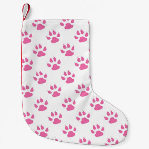Meia De Natal Pequena Padrão de patas de gatos rosa