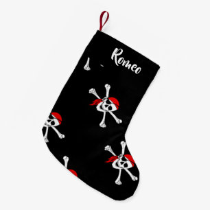 Meia De Natal Pequena Padrão de piratas de texto personalizado