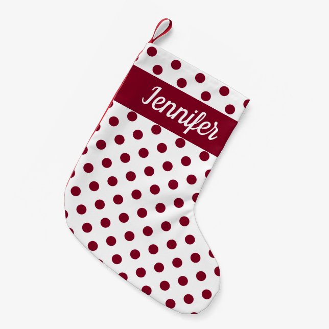 Meia De Natal Pequena Padrão de Pontos de Bolha Burgundy Moderno (Frente (Pendurada))