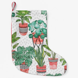 Meia De Natal Pequena Padrão de Potes da Terra Cotta Plant.
