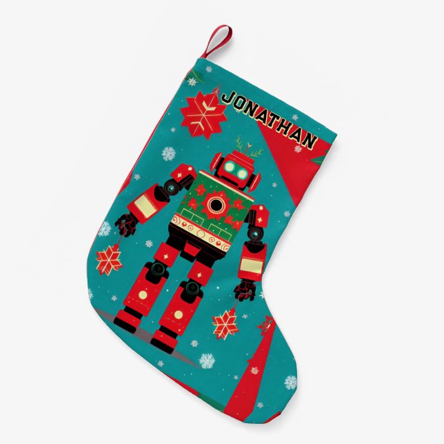 Meia De Natal Pequena Padrão de Suéter de Natal Clássico Robô (Frente (Pendurada))