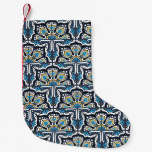 Meia De Natal Pequena Padrão de Talavera. Uma manta de retalhos indiana.