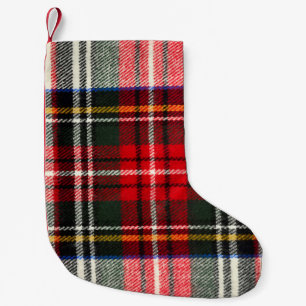 Meia De Natal Pequena Padrão de tartan escocês. Xadrez de lã vermelha