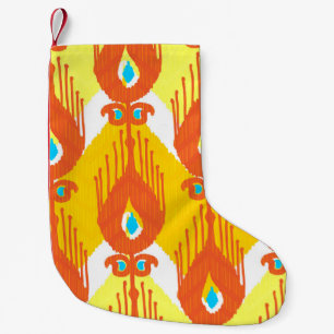 Meia De Natal Pequena Padrão De Tecido Ikat: Design de Vintage Étnica.