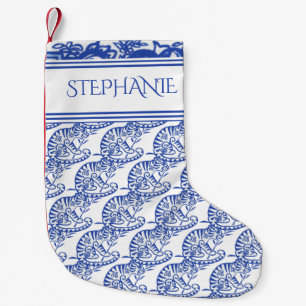 Meia De Natal Pequena Padrão de Tigre Branco Azul Delft Oriental Person