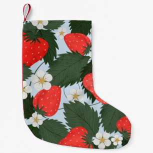 Meia De Natal Pequena Padrão de verão com morangos. Morangos lea