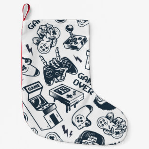 Meia De Natal Pequena Padrão de vintage de jogos retrorreflectores.