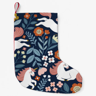 Meia De Natal Pequena Padrão de Vintagem Floral de Unicórnios Cutos