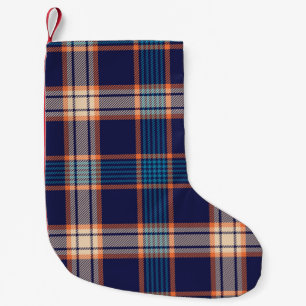 Meia De Natal Pequena padrão de xadrez de tartan marinho