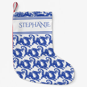 Meia De Natal Pequena Padrão do Dragão Branco Azul Delft Oriental Pers