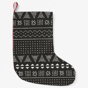 Meia De Natal Pequena Padrão étnico tribal negro e branco com geometr