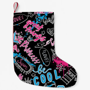 Meia De Natal Pequena Padrão feminino com slogan caligráfico, corações,