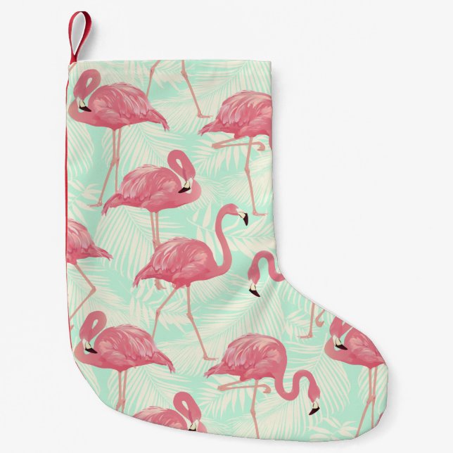 Meia De Natal Pequena Padrão Flamingo Pink Elegante de Chic (Frente)