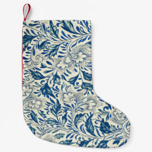 Meia De Natal Pequena Padrão Floral Azul Asiático Elegante