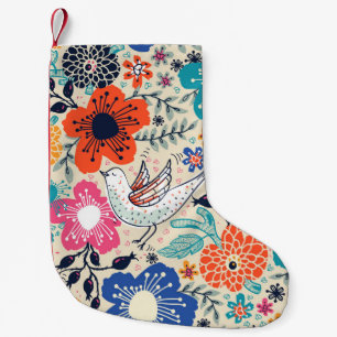Meia De Natal Pequena  padrão floral com flores coloridas florescentes e