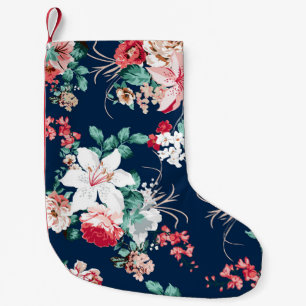 Meia De Natal Pequena Padrão floral com rosas e flores pequenas com v