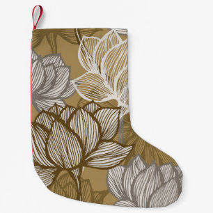 Meia De Natal Pequena Padrão floral de deco de arte. Flor gold line art.