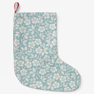 Meia De Natal Pequena Padrão floral. Flores bonito no fundo azul da cinz