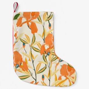 Meia De Natal Pequena Padrão floral sem costura. Íris laranja de esque