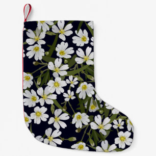 Meia De Natal Pequena padrão floral sem escovas vintage com campo branc