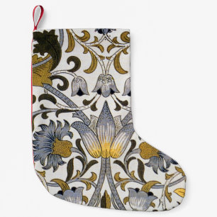 Meia De Natal Pequena Padrão Floral William Morris Lodden: Azul Dourado 