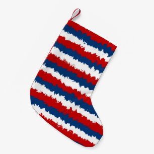 Meia De Natal Pequena Padrão Listrado de Vermelho Branco Azul